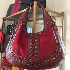 Isabella Fiore red fur handbag